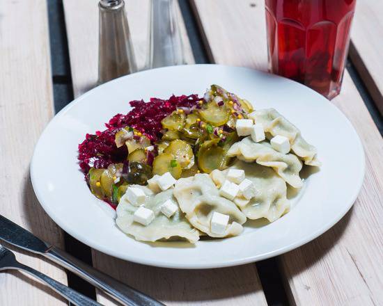 Pierogi ze Szpinakiem (5 sztuk) i Zupa